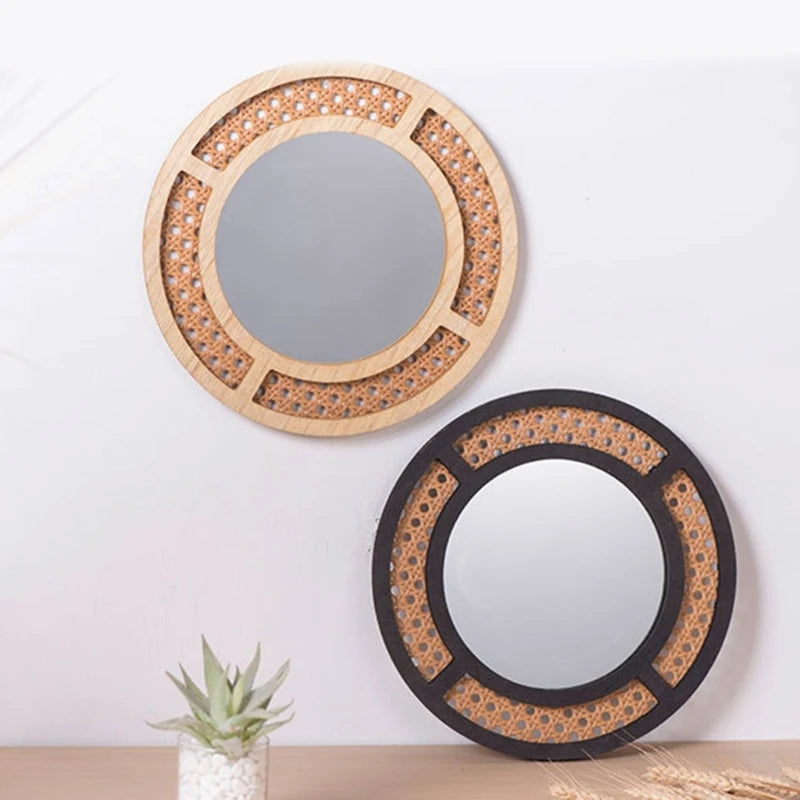 miroir rond en rotin pour décoration bohème intérieure