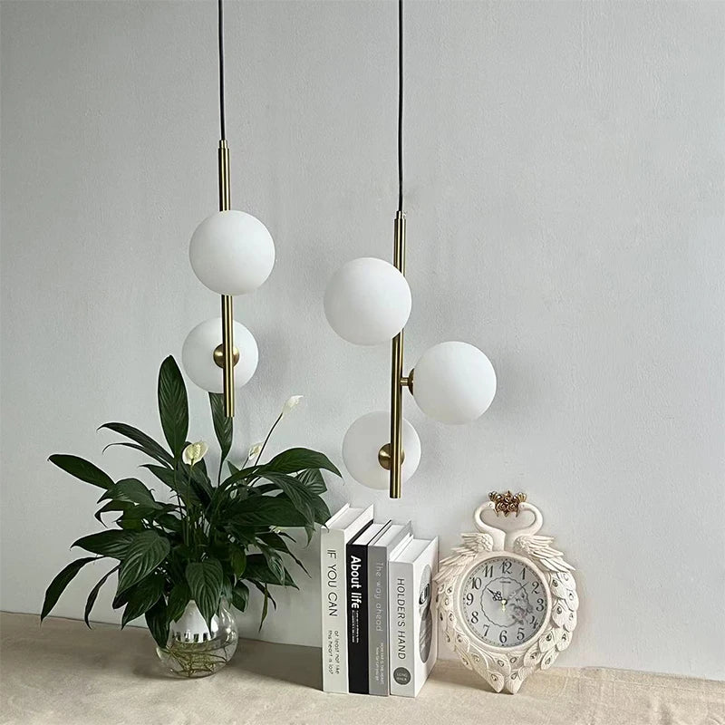 Boule de verre nordique suspension LED lumières en laiton noir chambre suspension lampe moderne salon salle à manger décor luminaires