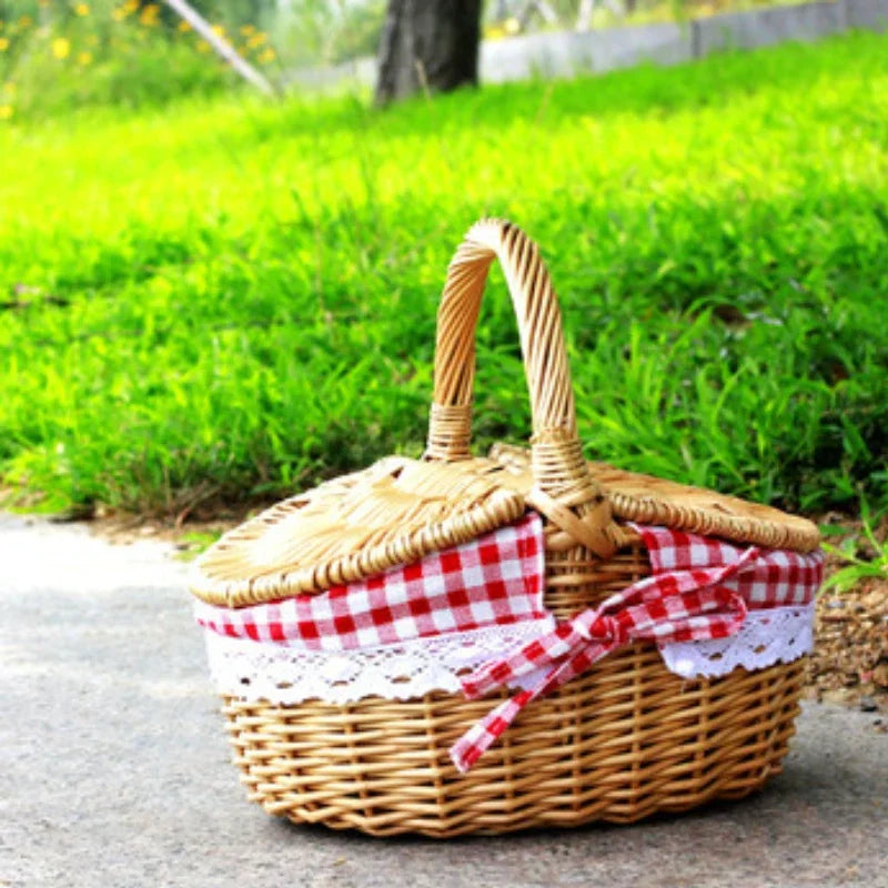 panier en osier tissé à la main pour pique-nique et rangement extérieur