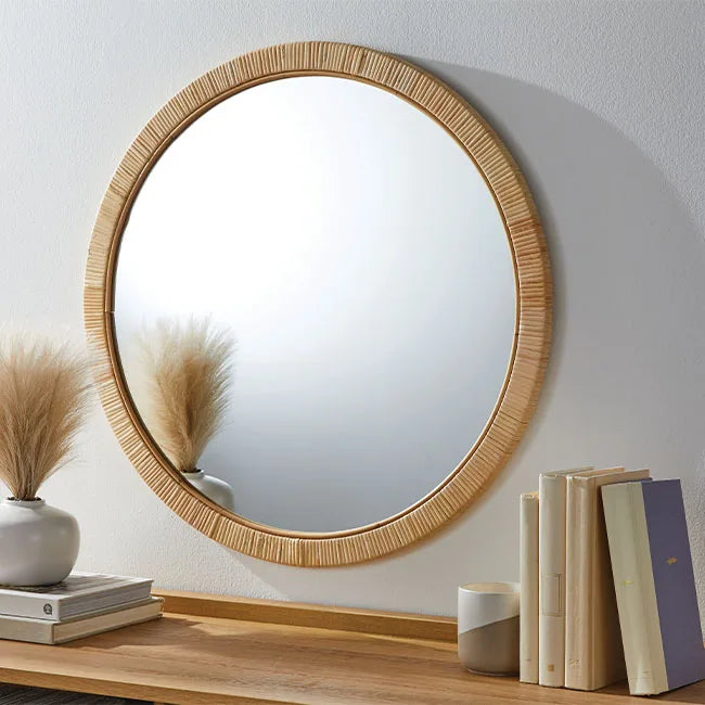 miroir mural encadré en rotin naturel fait main décoratif et élégant