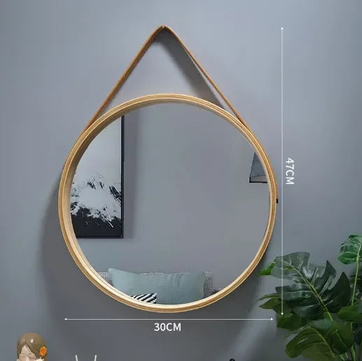 miroir mural rond avec bordure en bois épais