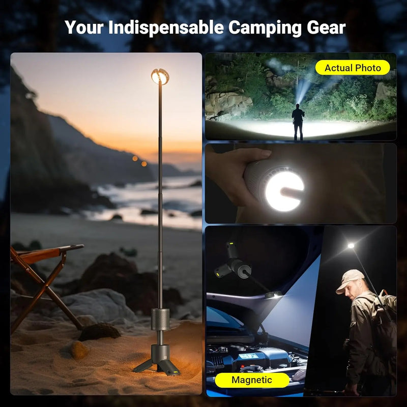 LED Outdoor Camping Lantern, UBS Rechargeable, Adjustable Color Temperature Outdoor Portable Lantern, IP65 Waterproof, Retractab