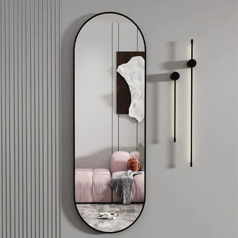 miroir de maquillage suspendu design ovale en métal pleine longueur