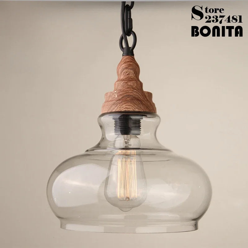 edison luminaire suspendu vintage en verre bois et fer