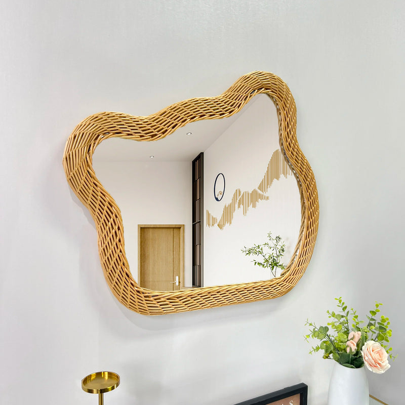 miroir en rotin ours design luxueux à suspendre au mur