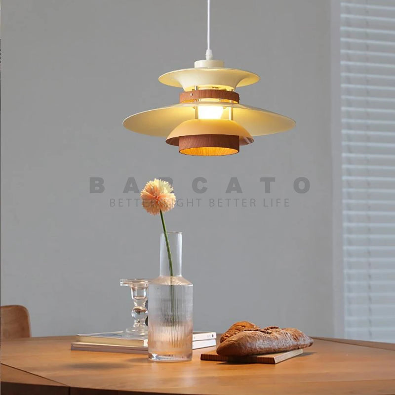 lustre design danois led rétro noyer lampe suspendue