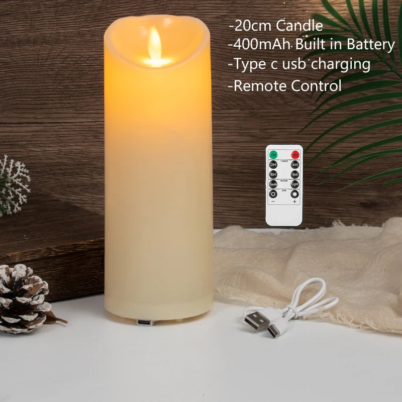 bougie pilier led rechargeable à distance avec minuterie et ambiance festive