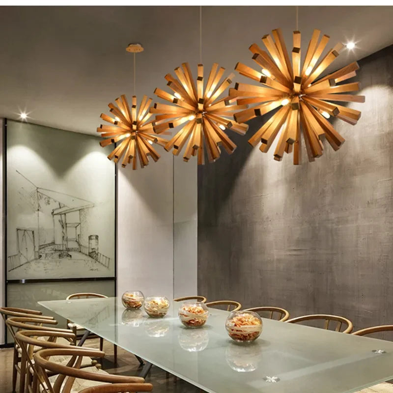 Nordic Dandelion Wooden Pendant Lights Art Creative new chinese Pendant Lamp tea room dining room living room Personality lamp