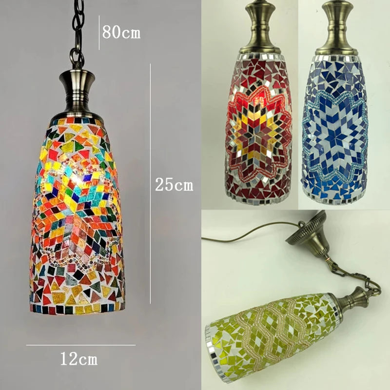 lustre bohème vintage en verre teinté pour décoration intérieure