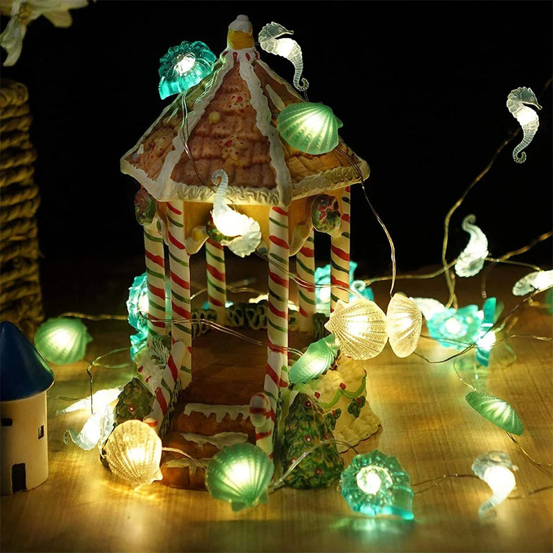 guirlande lumineuse coquillages et étoiles de mer décorative