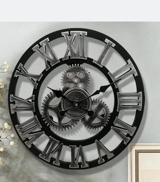 horloge murale rétro en bois style industriel pour décoration artistique