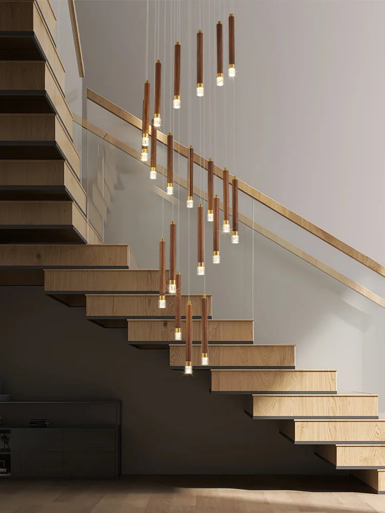 lustre led moderne en noyer pour duplex nordique simple