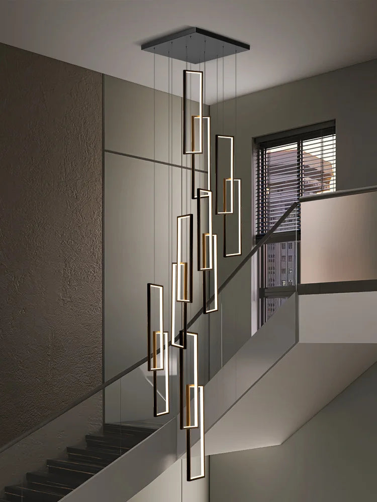 lustre d'escalier minimaliste moderne carré creux duplex grand