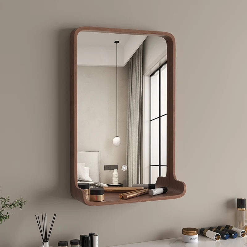 miroir en bois massif avec éclairage led et fixation murale