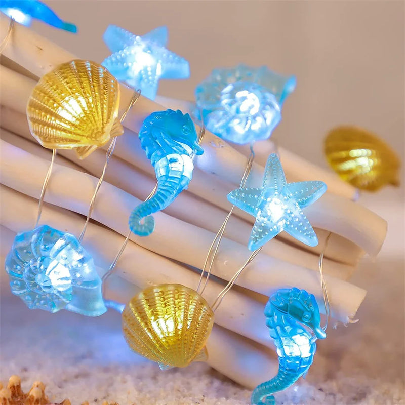 guirlande lumineuse coquillages et étoiles de mer décorative