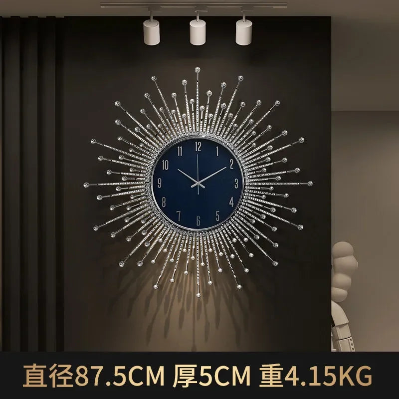 horloge murale de luxe en forme de soleil pour décoration moderne