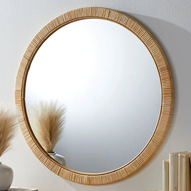 miroir mural encadré en rotin naturel fait main décoratif et élégant