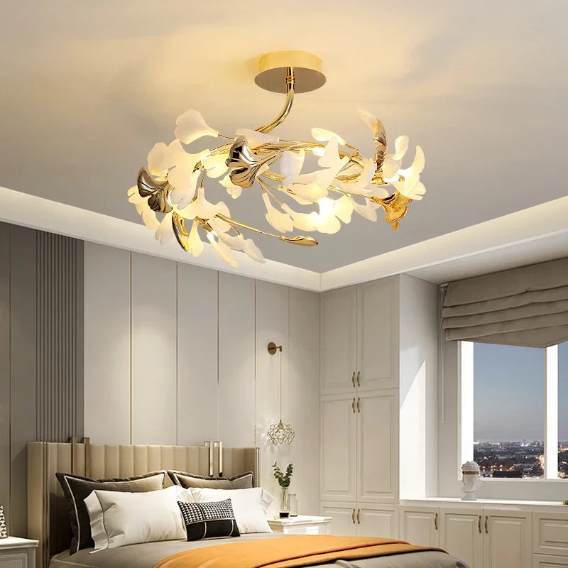 Living Room Ceiling Lamp Post-modern Designer Gingko Leaf Restaurant Bedroom Ceiling Lights Hotel Art LED Decor Lighting Fixture