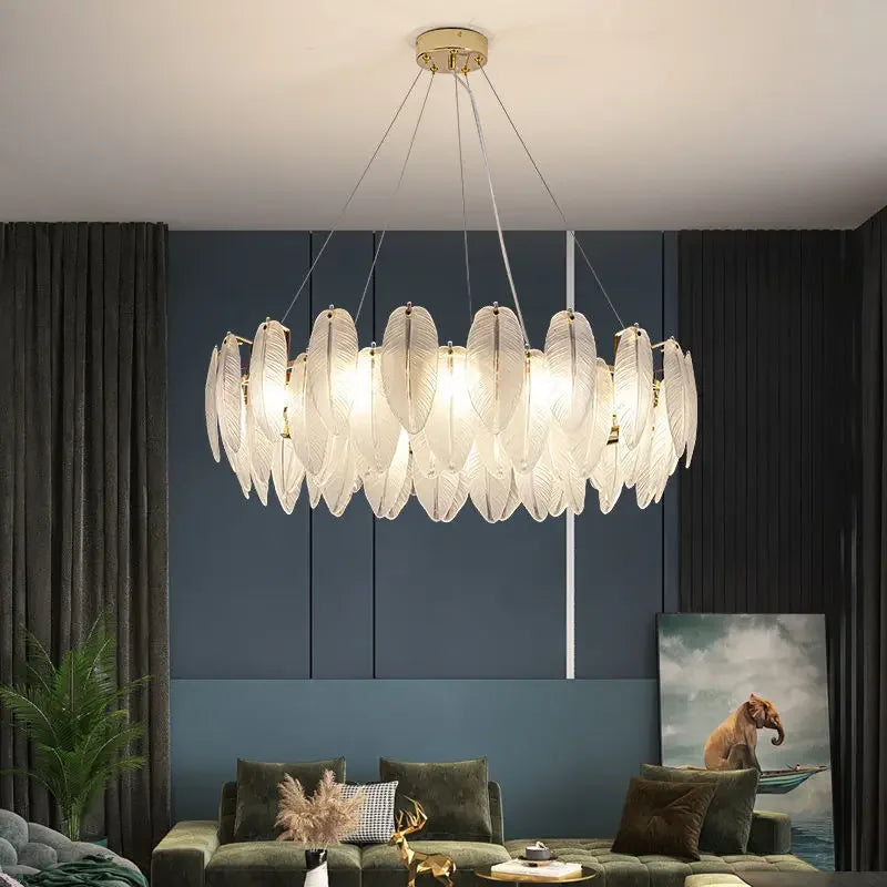 Feather Glass Led Chandelier Pendant Lights Suspension Hanging Lamp for Living Room Bedroom