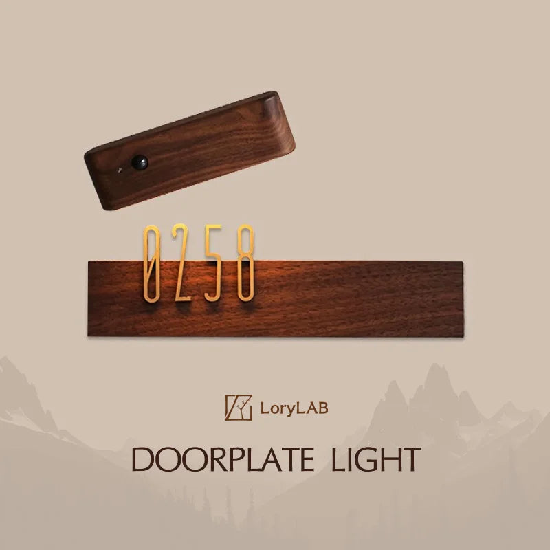 DIY Customizable Number Walnut Wood Retro, Decorative Plaque Charge Inductive Lighting for Entrance Door, Bedroom, Living Room