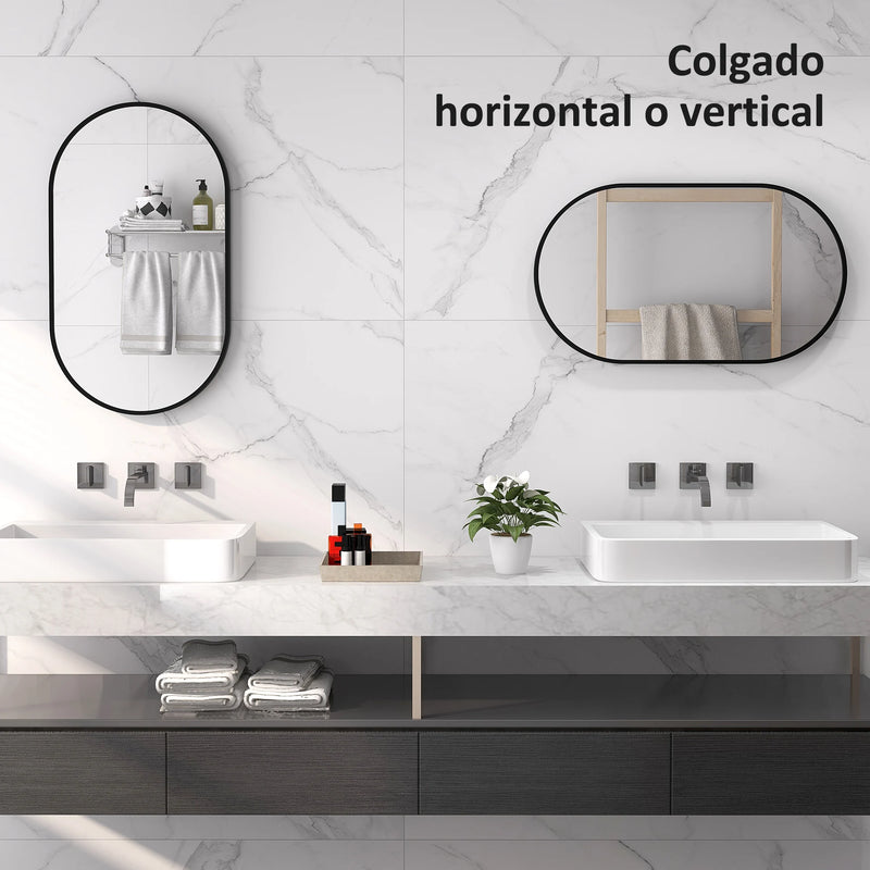 miroir ovale avec cadre en aluminium noir pour décoration intérieure