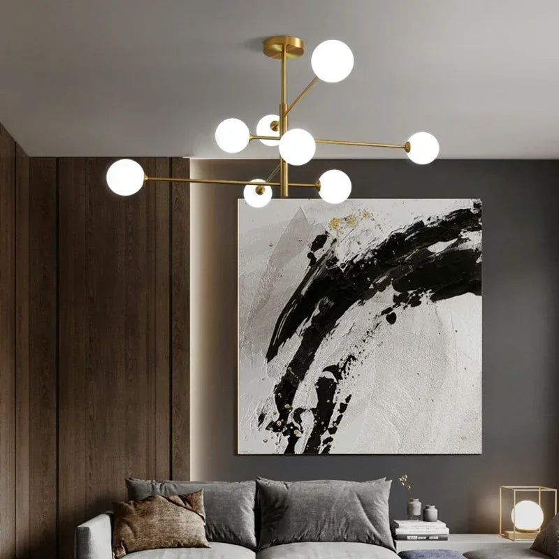 lustre led moderne en cuivre avec boule de verre mat