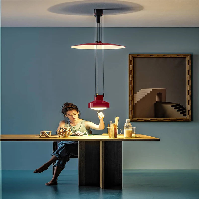 Nordic Creative LED Restaurant Stretching UFO Pendant Light Modern and Simple Vintage Dining Table and Bar Adjustable Ring Light