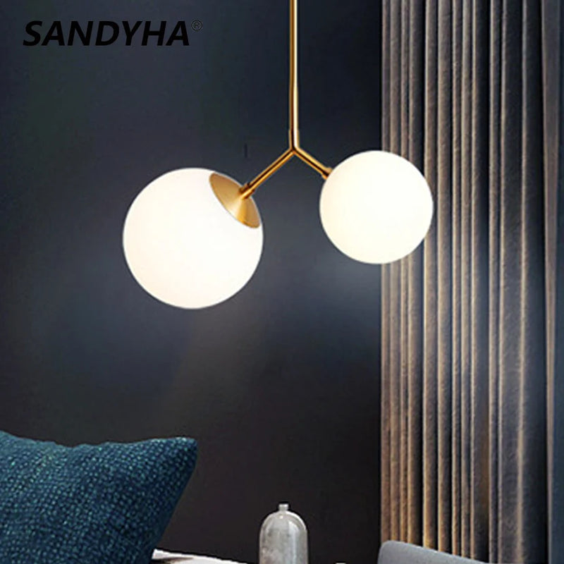 lustre moderne simple sandyha avec 2 boules led