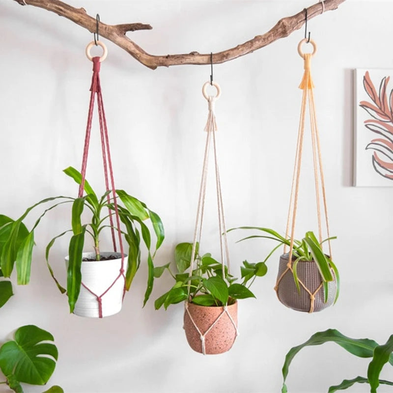 support de plante en macramé suspendu fait main en coton naturel