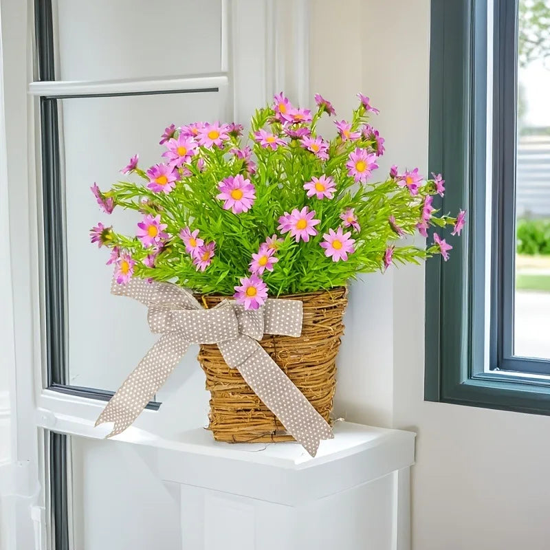 panier de fleurs artificielles couronne de printemps pour décoration de Pâques