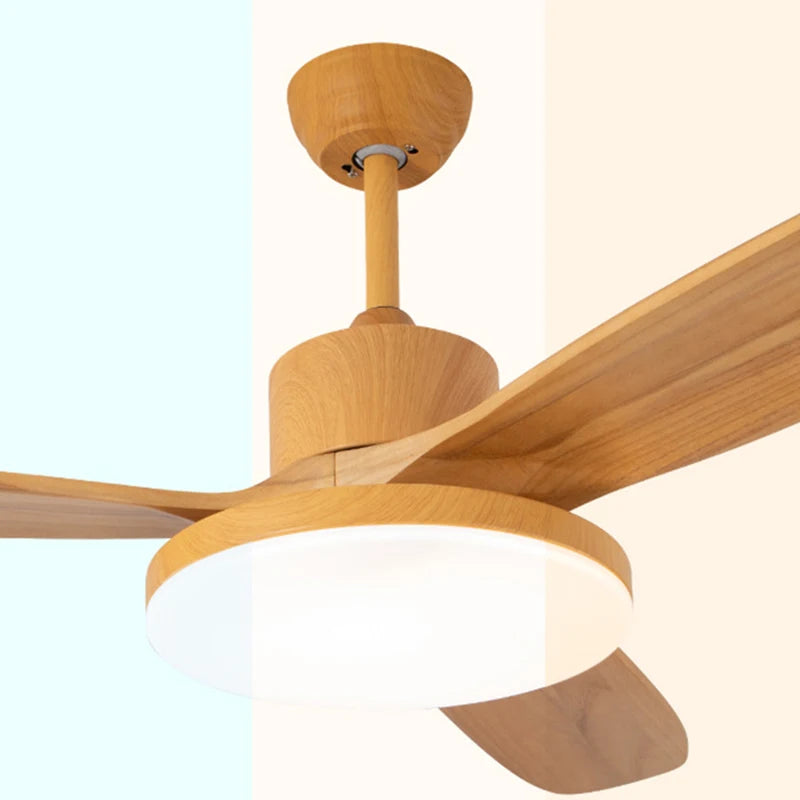 ventilateur de plafond moderne en bois avec lumière led et télécommande