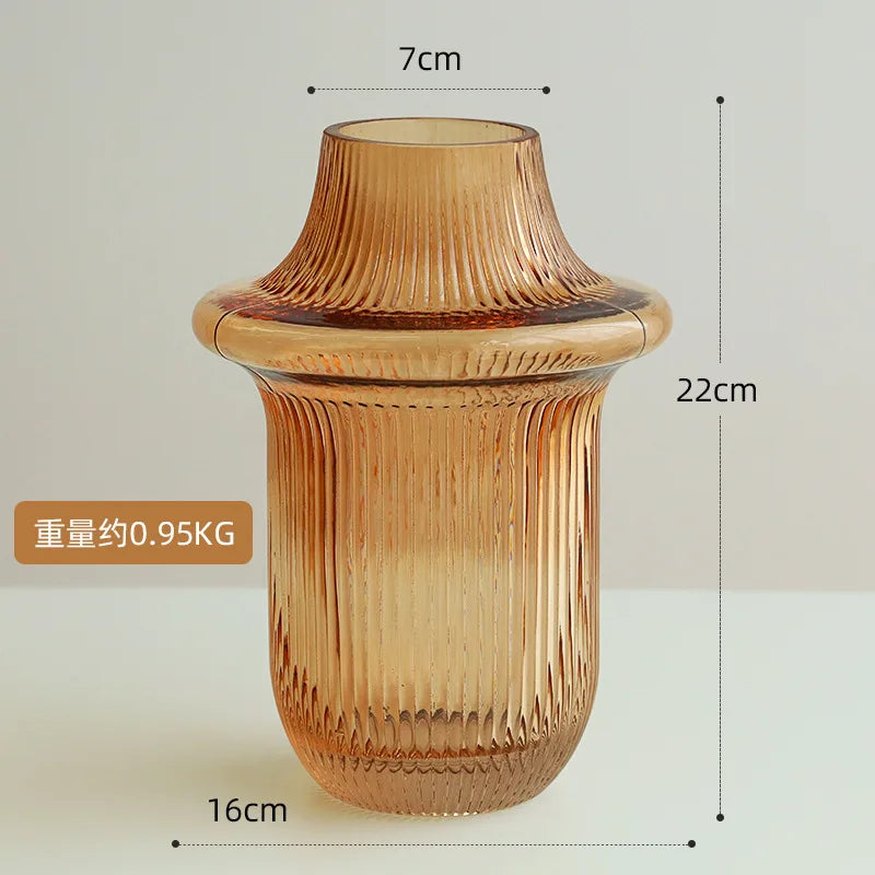 vase en verre dépoli à rayures pour décoration florale et hydroponique