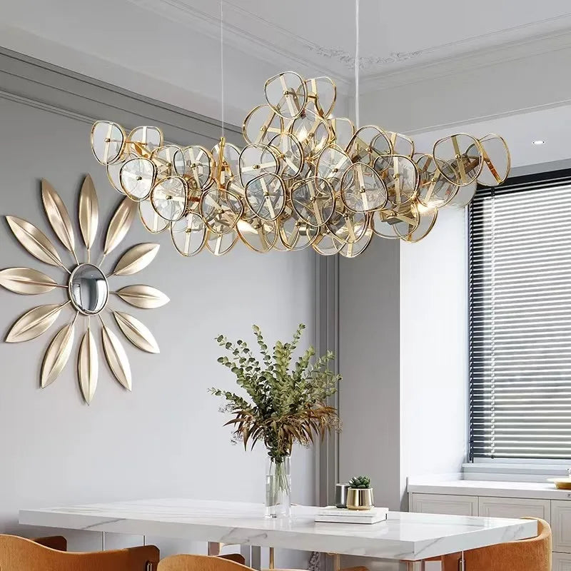 lustre en verre tournesol luxe design créatif pour espace moderne