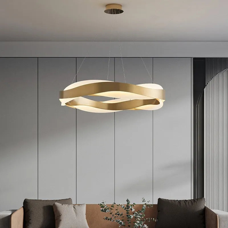 lustre moderne design anneau doré suspension nordique éclairage intérieur