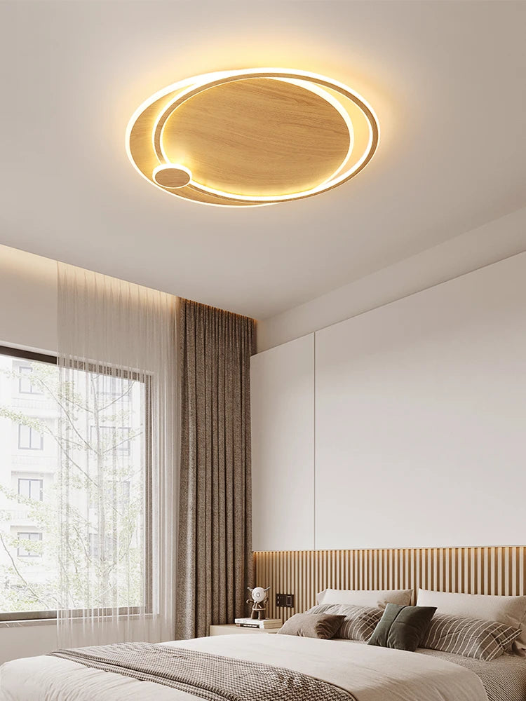 lustre moderne en bois avec éclairage intelligent circulaire