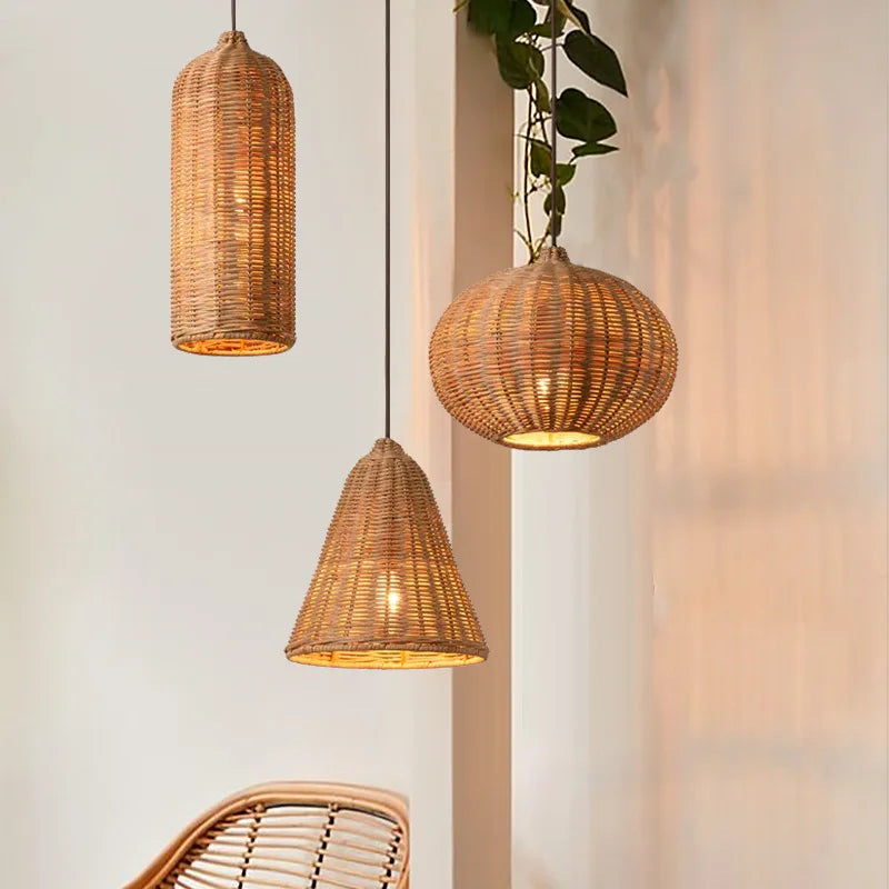 luminaires suspendus en rotin japonais avec tissage en bambou silencieux