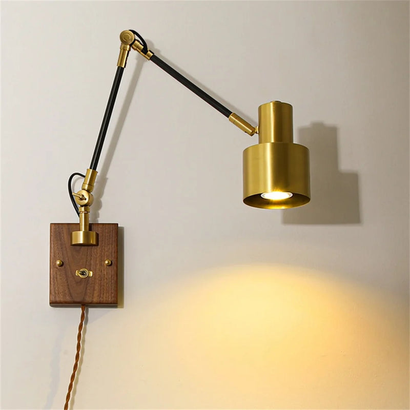 applique loft vintage ajustable en bois et cuivre luminaria