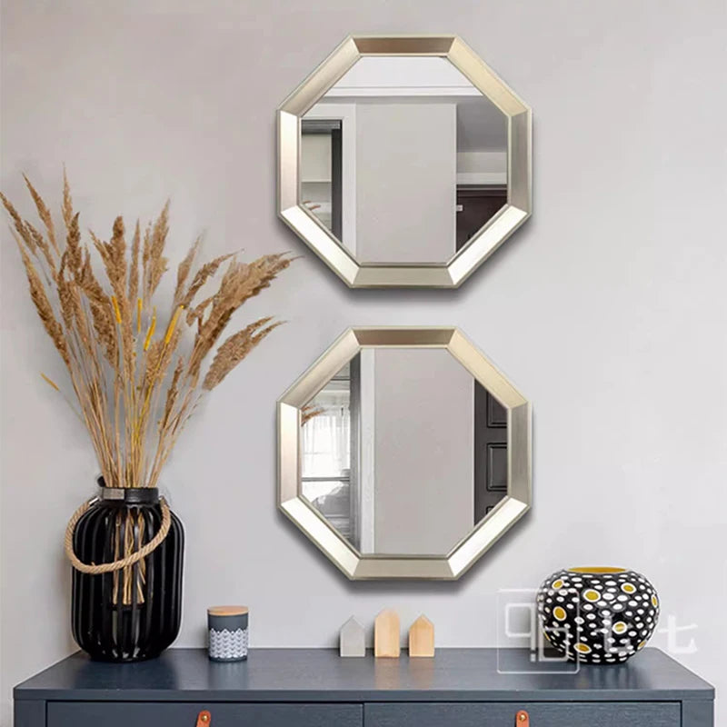 miroirs décoratifs hexagonaux en métal pour décoration esthétique