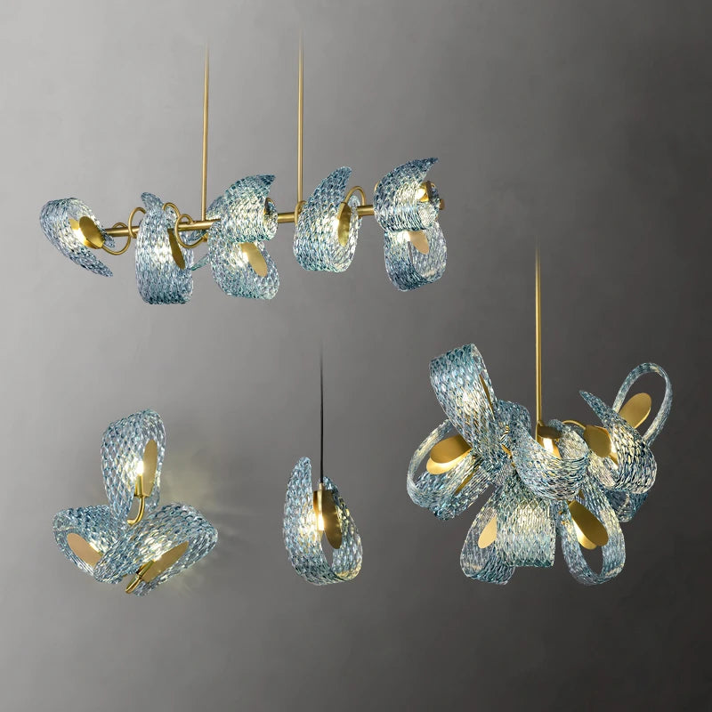 lustre artistique en verre de cristal avec led or