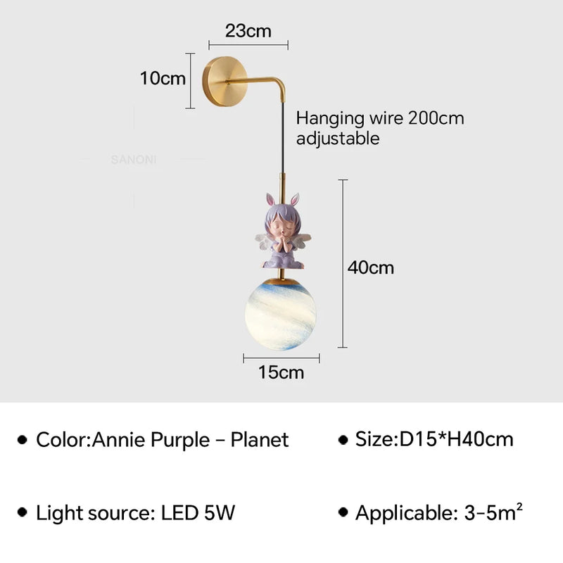 applique murale led design lune et planète pour décoration intérieure