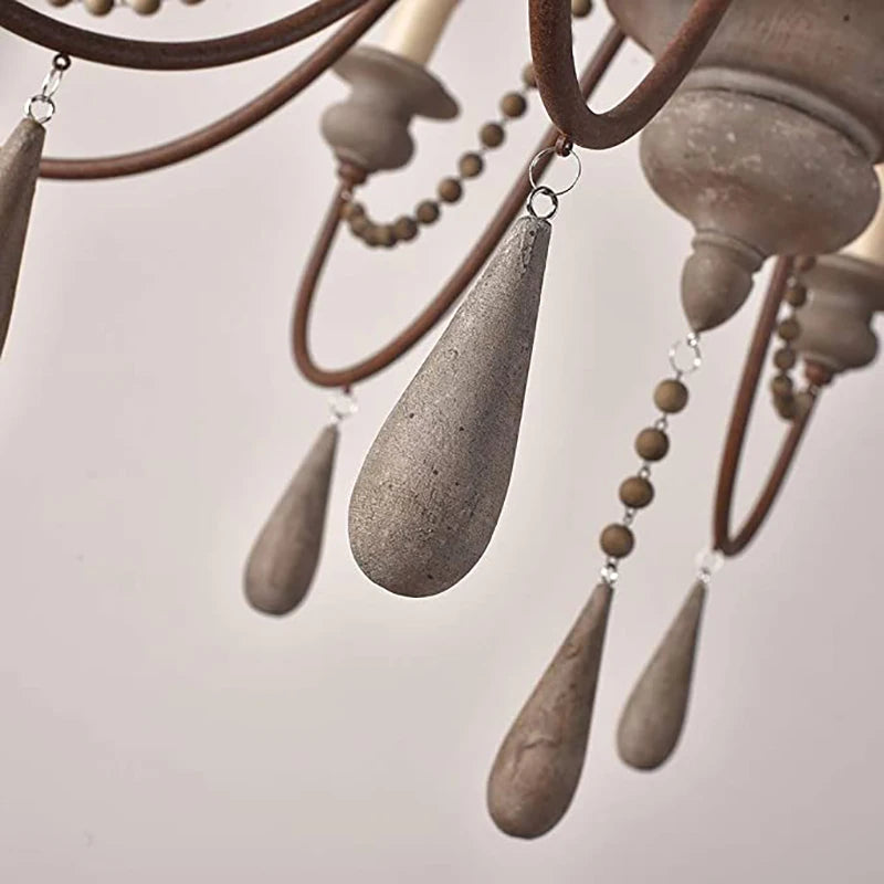 lustre vintage rustique en bois avec perles pour éclairage intérieur