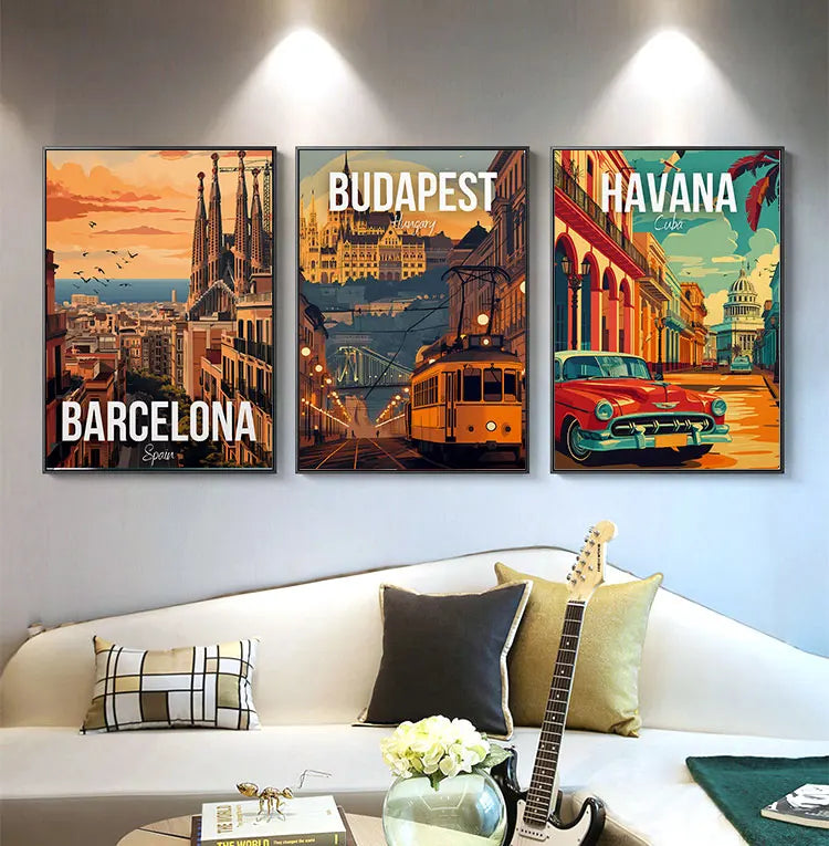 affiche de voyage barcelone budapest havane jérusalem londres décoration murale