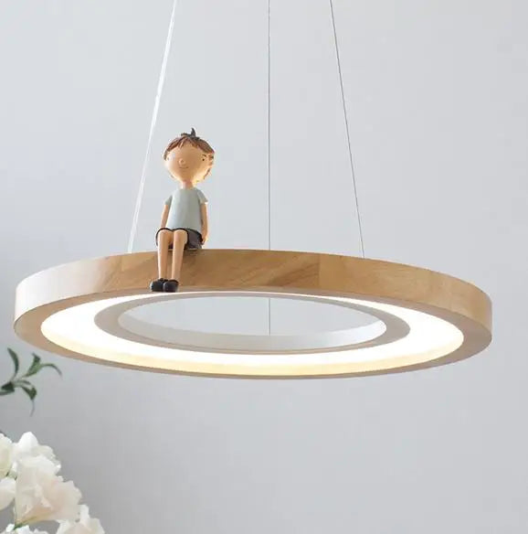 suspension ronde à led en bois pour éclairage commercial et industriel