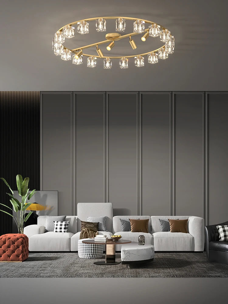 lustre en cuivre et cristal pour décoration moderne 2024