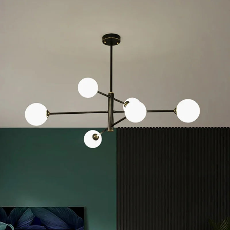 lustre led moderne en cuivre avec boule de verre mat