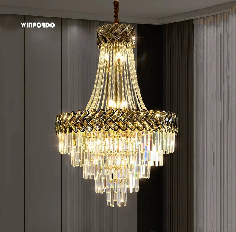 lustre led en cristal design moderne pour villa duplex