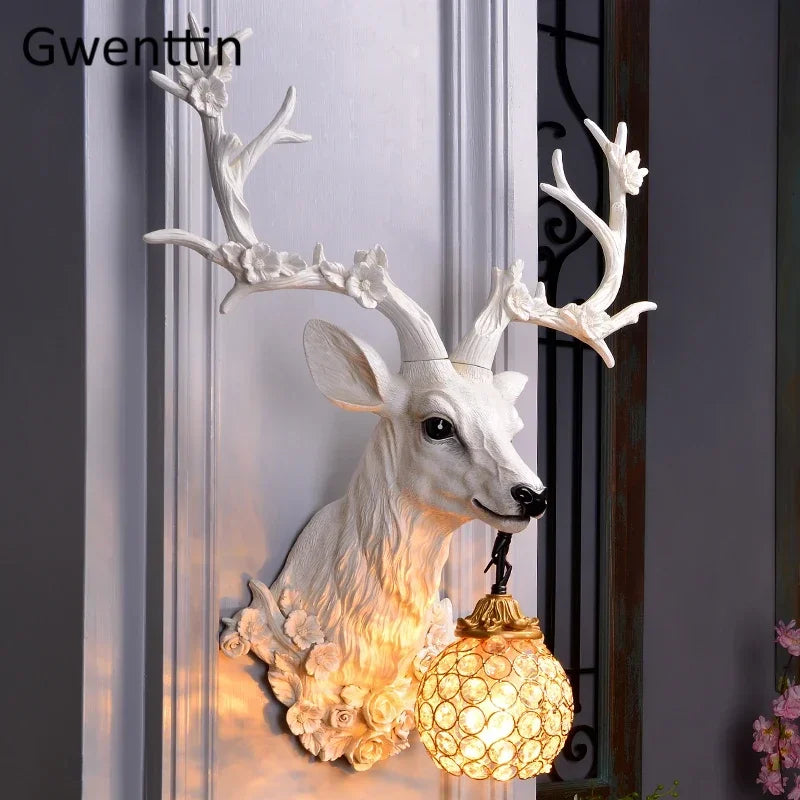 applique murale lucky deer en résine et bois décoratif intérieur