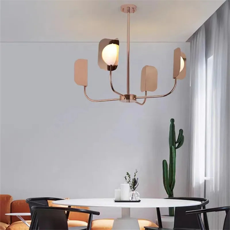 lustre design en verre laiteux avec feuilles métalliques