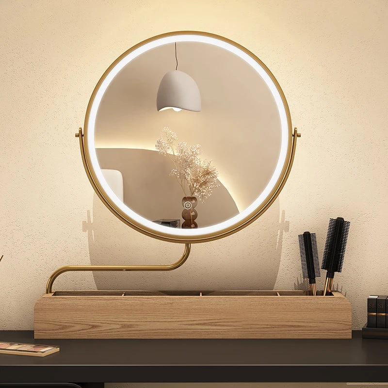 miroir décoratif à led rétro en bois pour maquillage