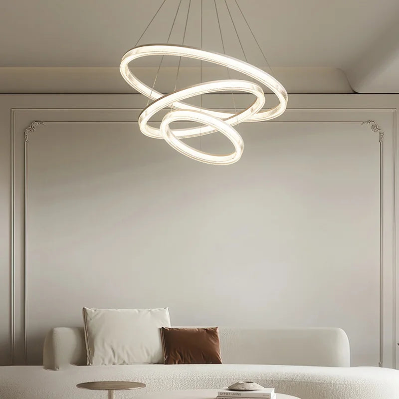 Modern Nordic LED Chandeliers For Living Rooms, Bedrooms, Restaurants, Kitchens, Chandeliers, White Circular 3-ring Design